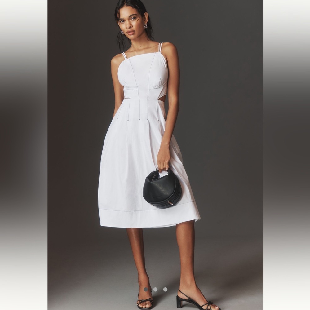 Anthropolgy Cut Out Cocktail White Midi Dress Size 12